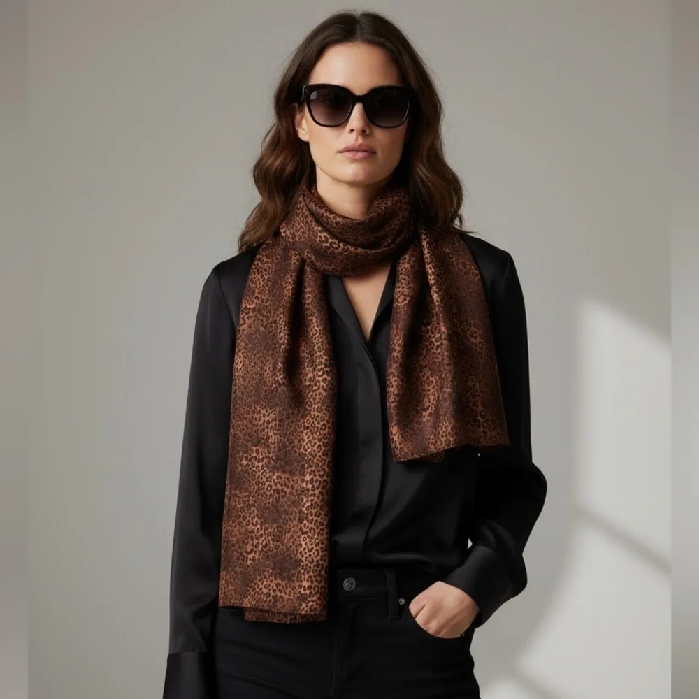 Animal Print Sheer Oblong Scarf